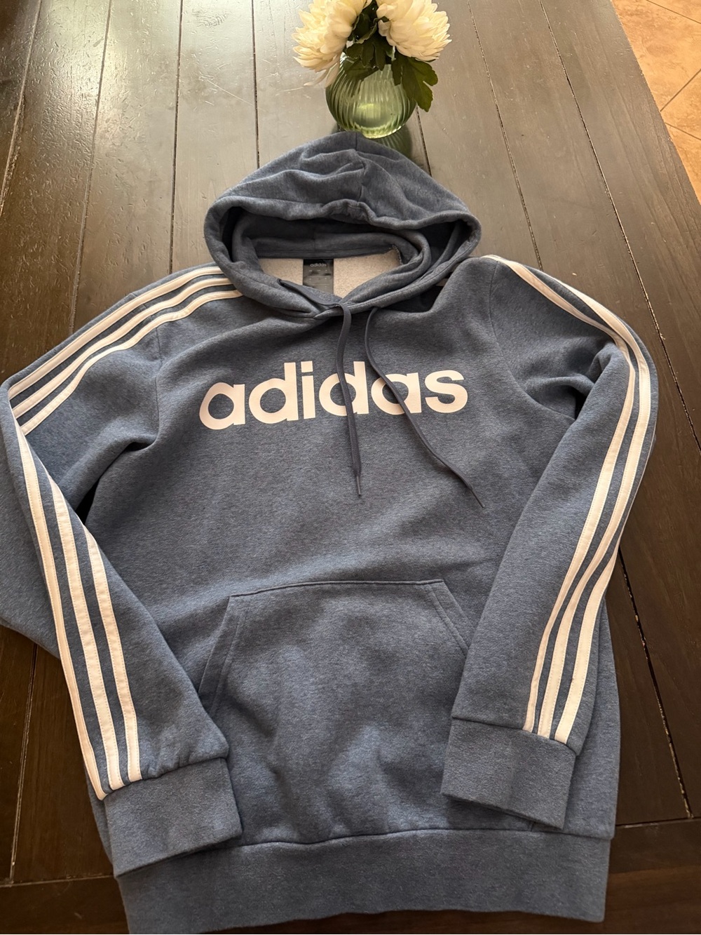 adidas Blue Hooded Logo Sweatshirt with White Stripes